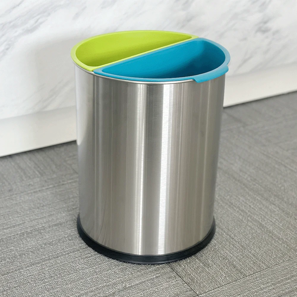 Open-Top Stainless Steel 2-Compartment Recycle Bin 10L (Round) — DBN-1097 (image 8)