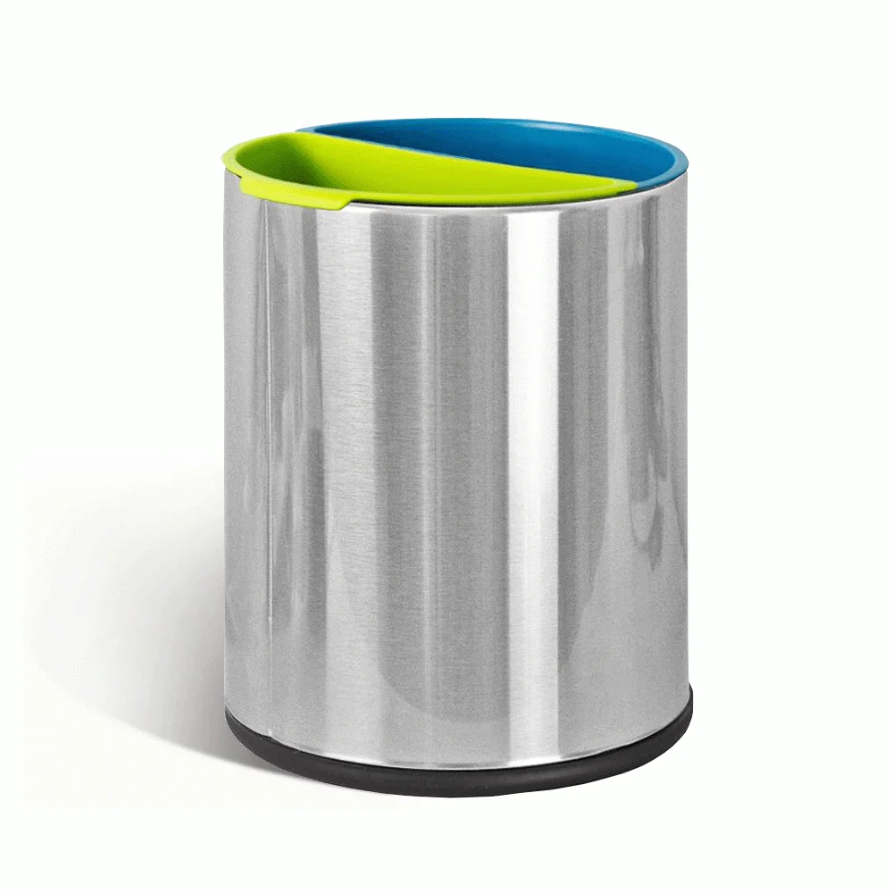 Open-Top Stainless Steel 2-Compartment Recycle Bin 10L (Round) — DBN-1097 (image 9)