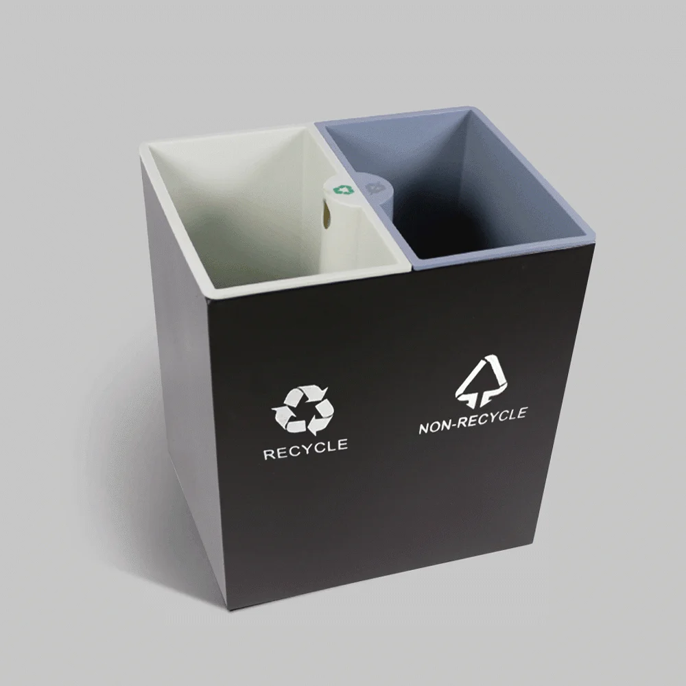 Open-Top PU Leather 2-Compartment Recycle Bin 16L (Pyramid) — DBN-1098