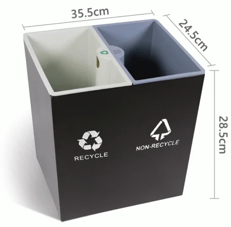 Open-Top PU Leather 2-Compartment Recycle Bin 16L (Pyramid) — DBN-1098 (image 10)
