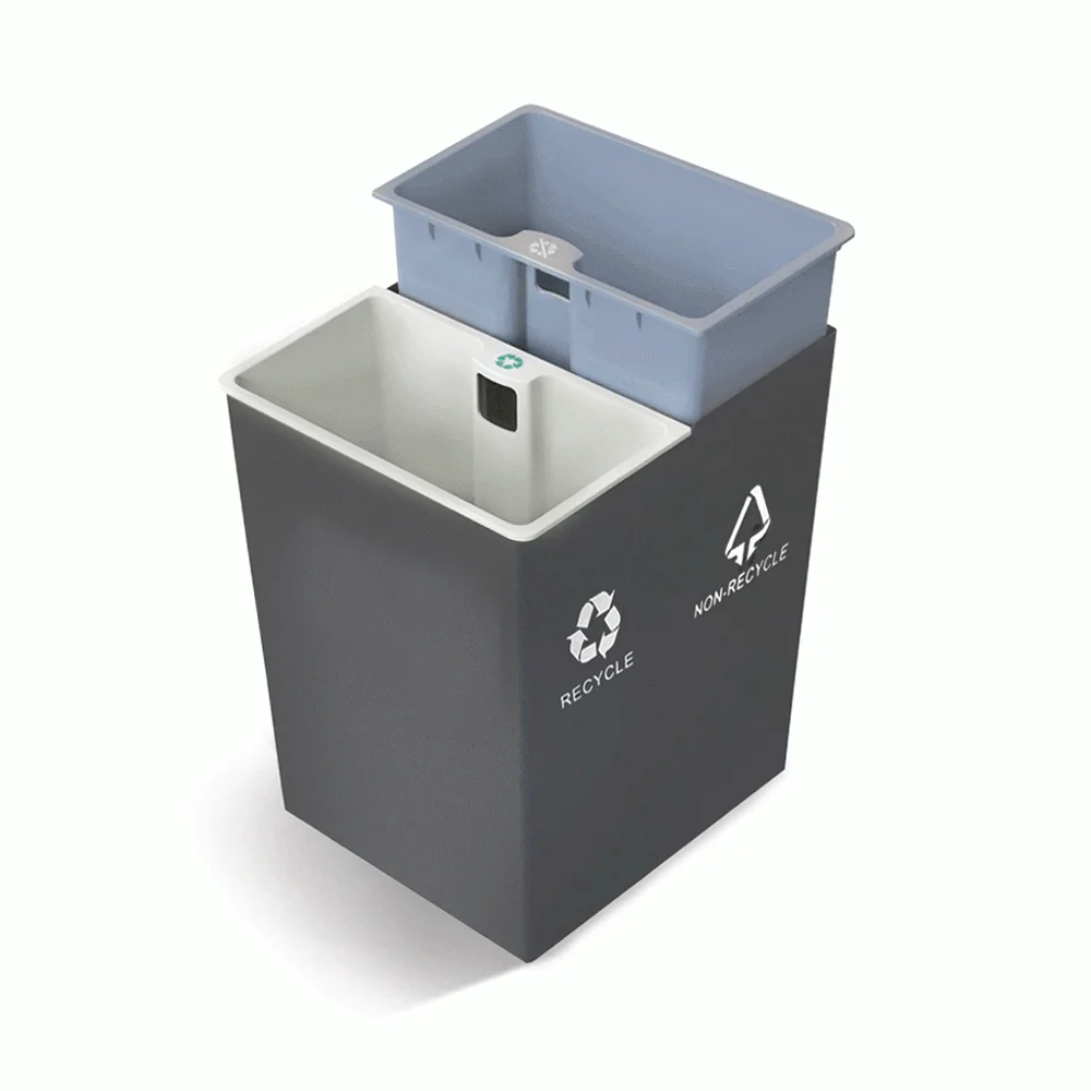 Open-Top PU Leather 2-Compartment Recycle Bin 16L (Pyramid) — DBN-1098 (image 2)