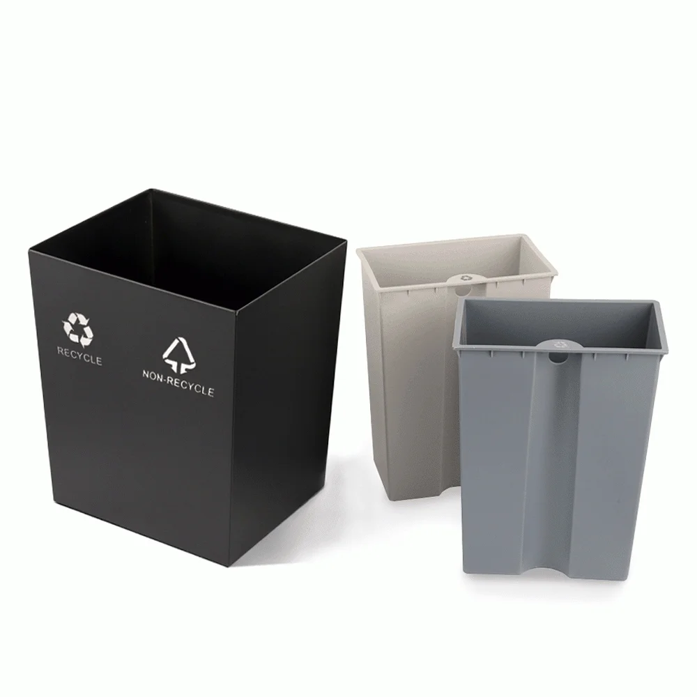 Open-Top PU Leather 2-Compartment Recycle Bin 16L (Pyramid) — DBN-1098 (image 4)