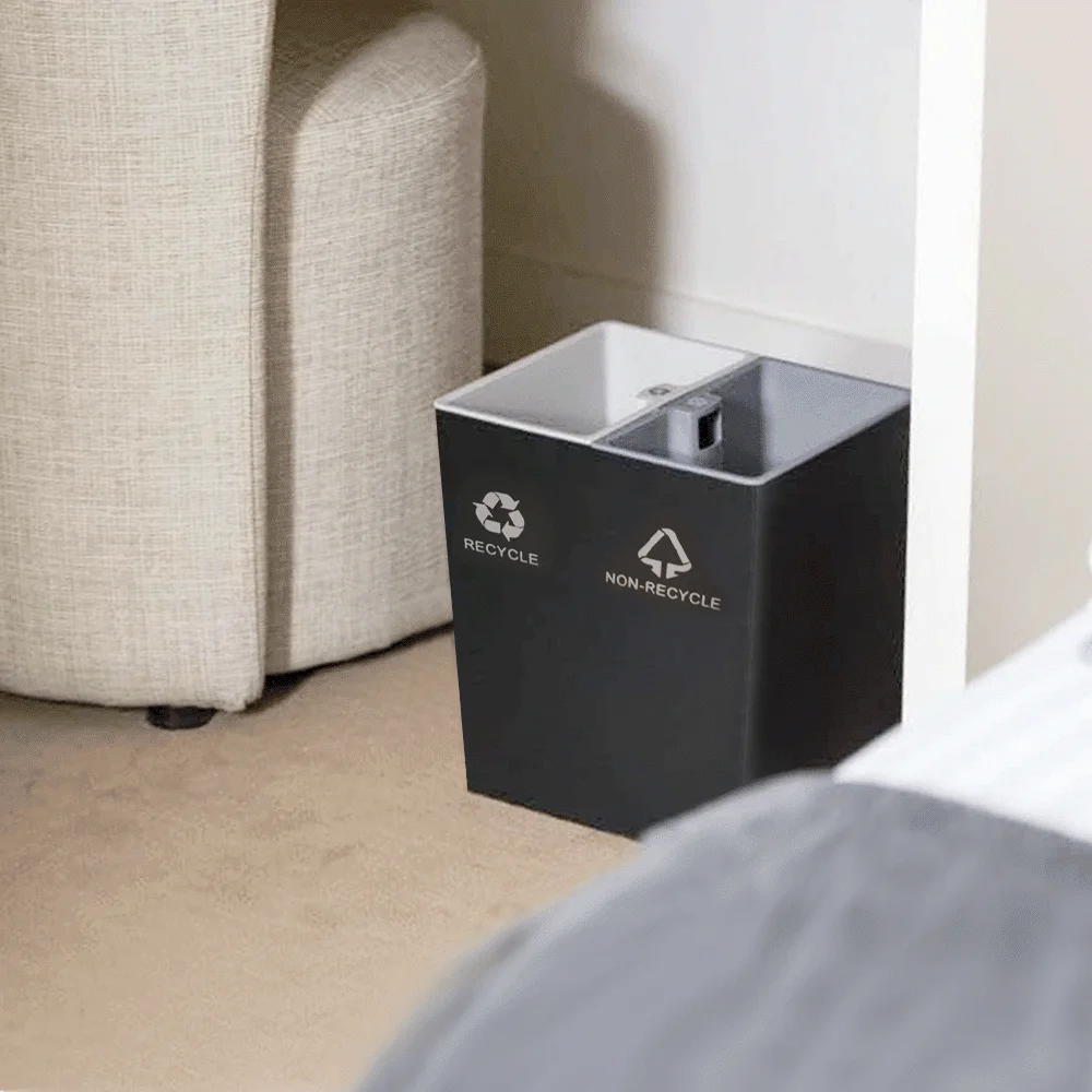 Open-Top PU Leather 2-Compartment Recycle Bin 16L (Pyramid) — DBN-1098 (image 5)