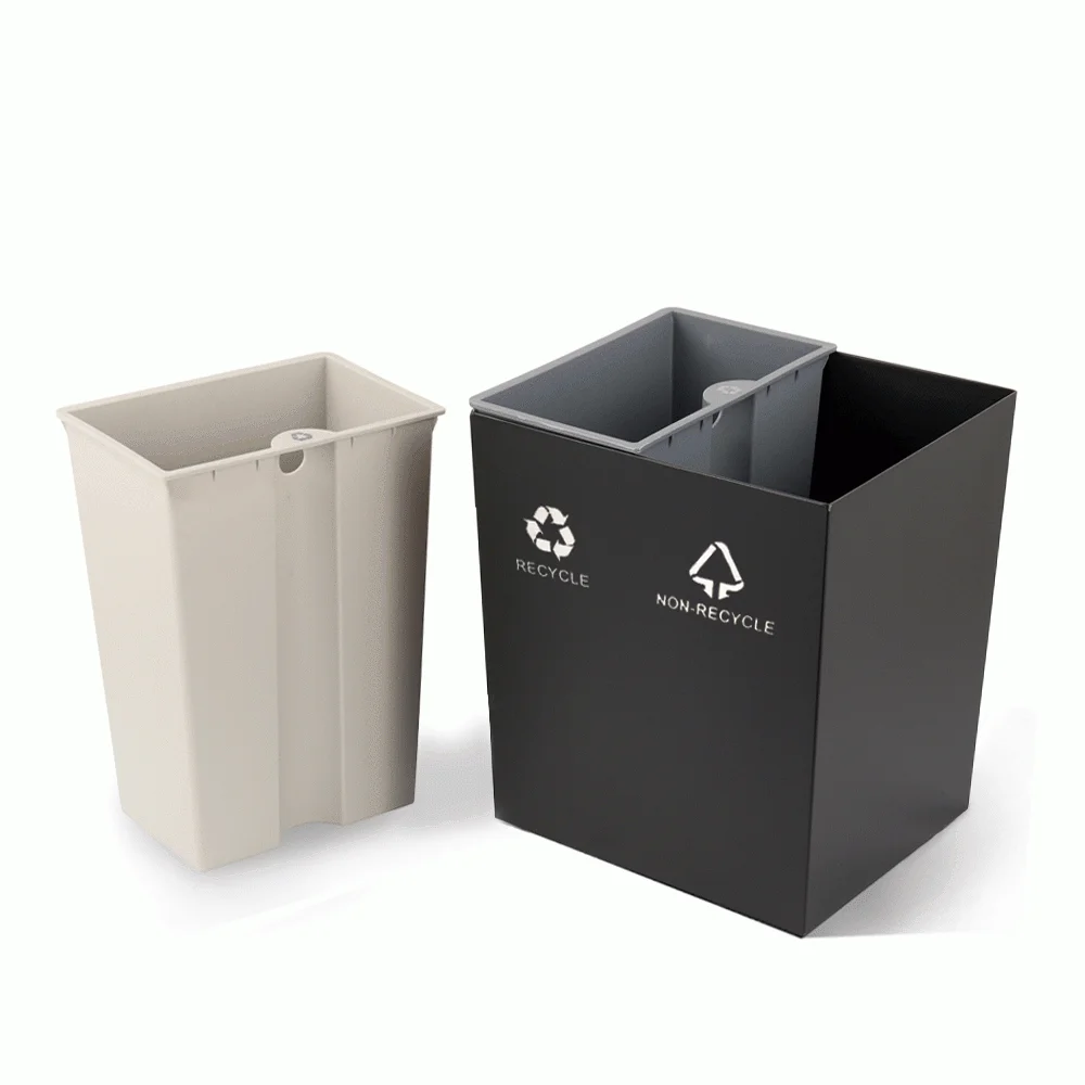 Open-Top PU Leather 2-Compartment Recycle Bin 16L (Pyramid) — DBN-1098 (image 6)