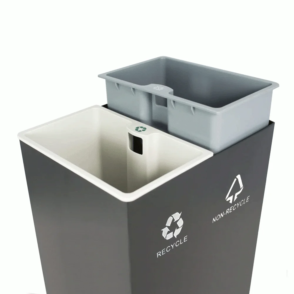 Open-Top PU Leather 2-Compartment Recycle Bin 16L (Pyramid) — DBN-1098 (image 7)