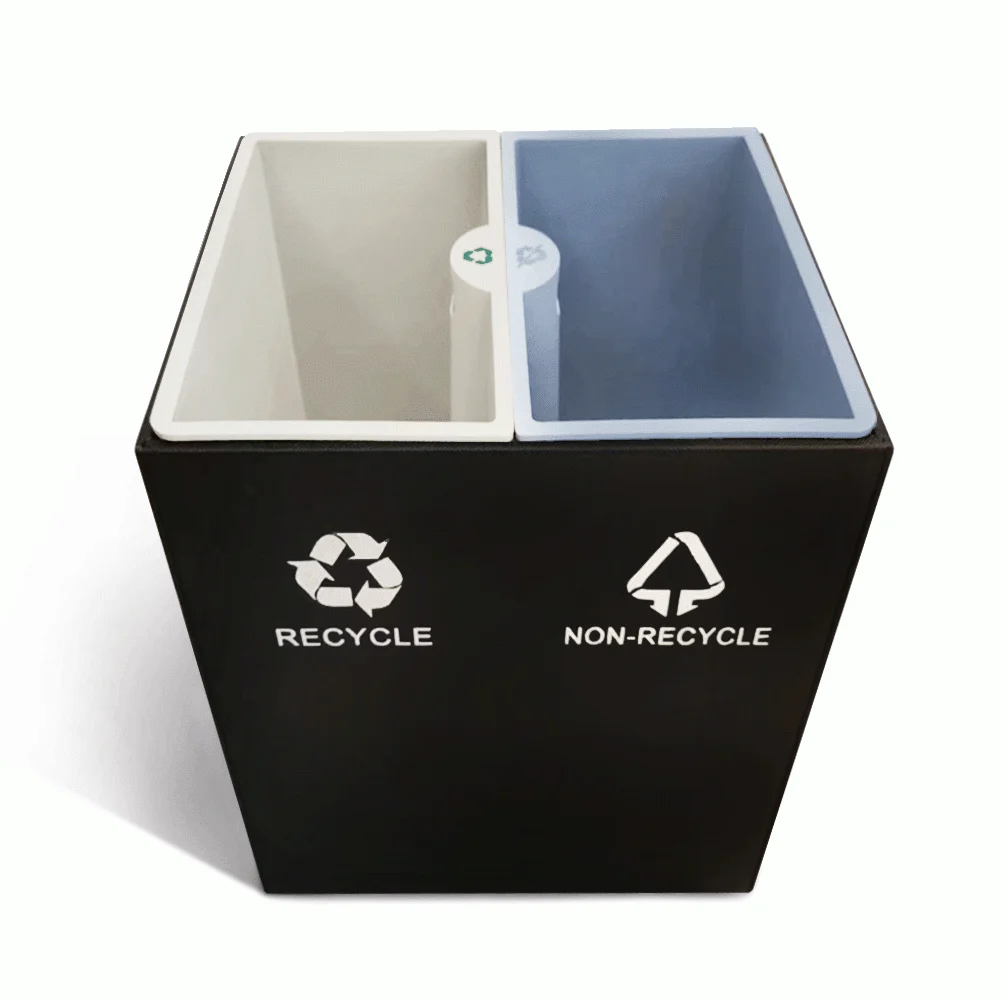 Open-Top PU Leather 2-Compartment Recycle Bin 16L (Pyramid) — DBN-1098 (image 8)