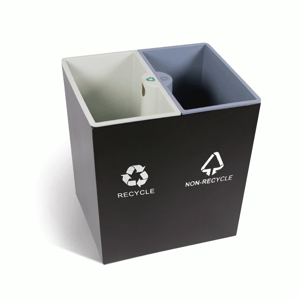 Open-Top PU Leather 2-Compartment Recycle Bin 16L (Pyramid) — DBN-1098 (image 9)