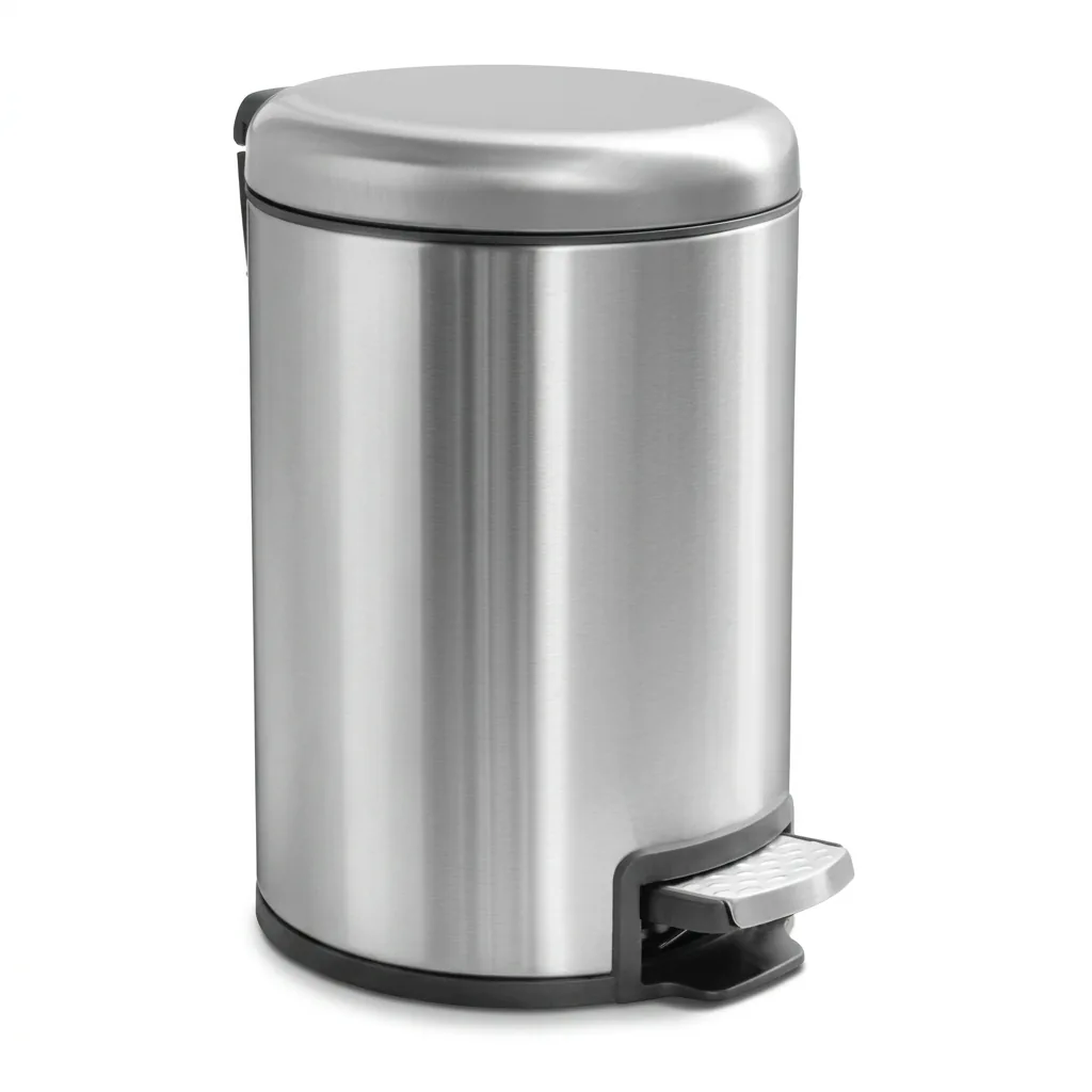 Fire-Safe Stainless Steel Pedal Dustbin 5L with Carry Handle in Silver — DBN-1105