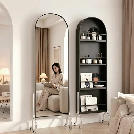 Arched Floor Mirror with Rear Storage Shelves — FLM-1047