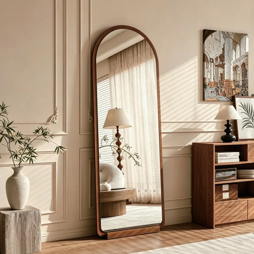 Arched Walnut Frame Floor Mirror — FLM-1048