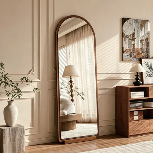Arched Walnut Frame Floor Mirror — FLM-1048