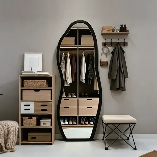 Wavy Black Wooden Frame Full-Length Mirror — FLM-1049