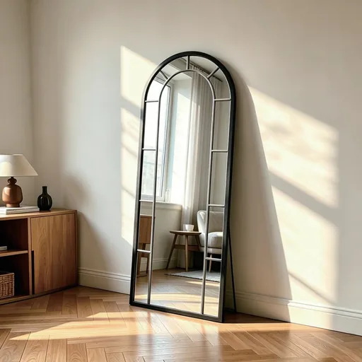 Arched Iron Window Frame Floor Mirror — FLM-1051
