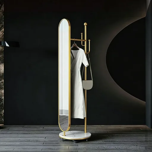 Oval Standing Mirror with Coat Rack — FLM-1054