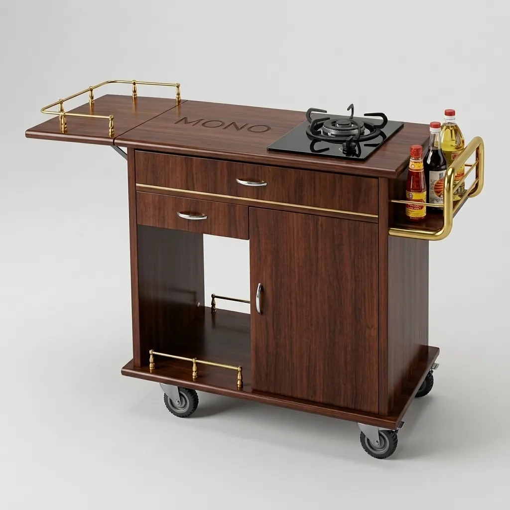 Wooden Flambe Trolley with 1 Gas Stove [1024] — FLT-1024 (image 1)