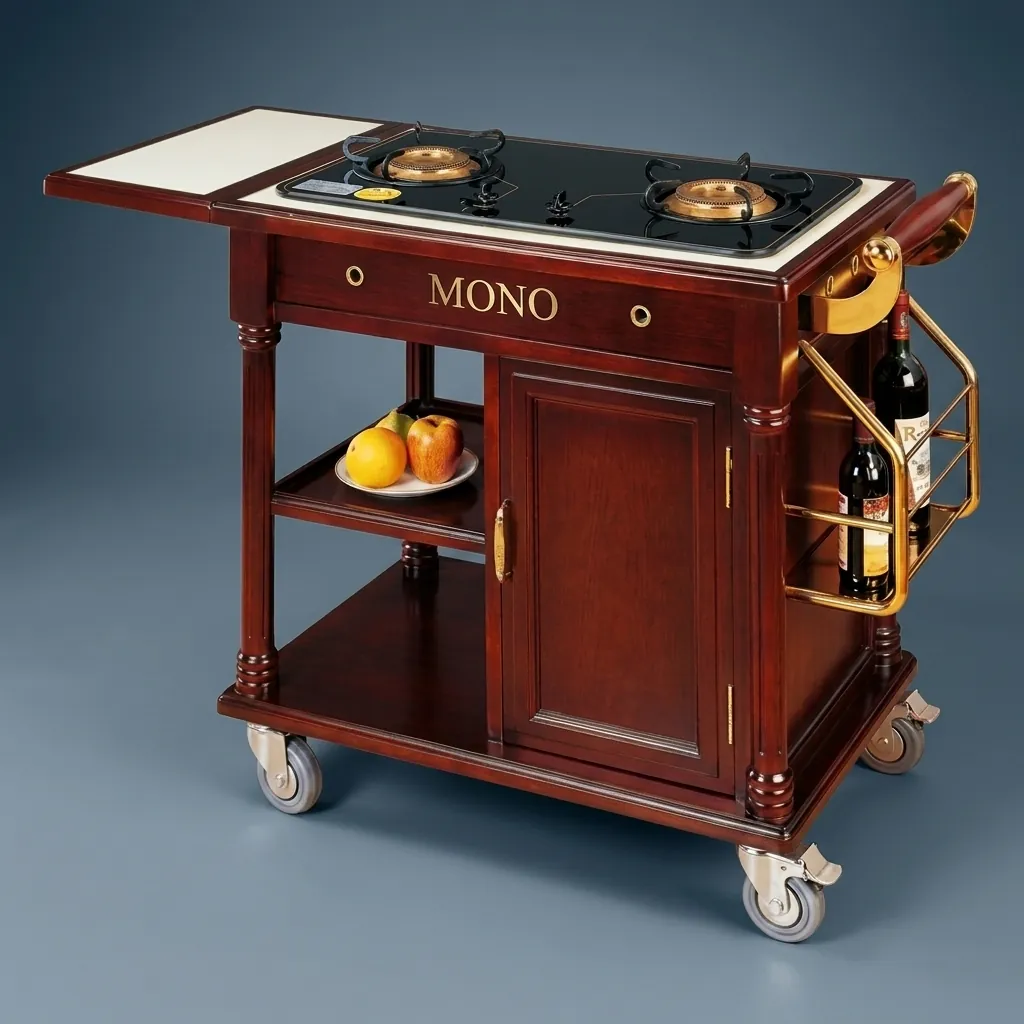 Wooden Flambe Trolley with 2 Gas Stove [1025] — FLT-1025 (image 1)
