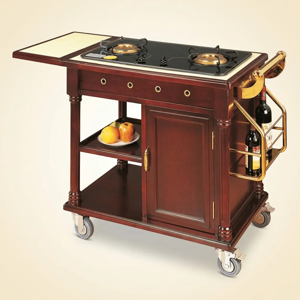 Wooden Flambe Trolley with 2 Gas Stove [1025] — FLT-1025 (image 2)