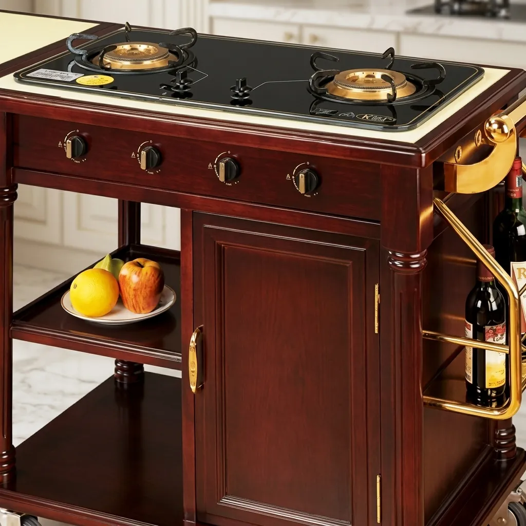 Wooden Flambe Trolley with 2 Gas Stove [1025] — FLT-1025 (image 3)