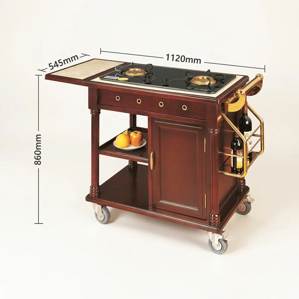 Wooden Flambe Trolley with 2 Gas Stove [1025] — FLT-1025 (image 4)