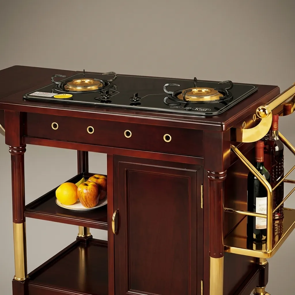 Wooden Flambe Trolley with 2 Gas Stove [1025] — FLT-1025 (image 5)