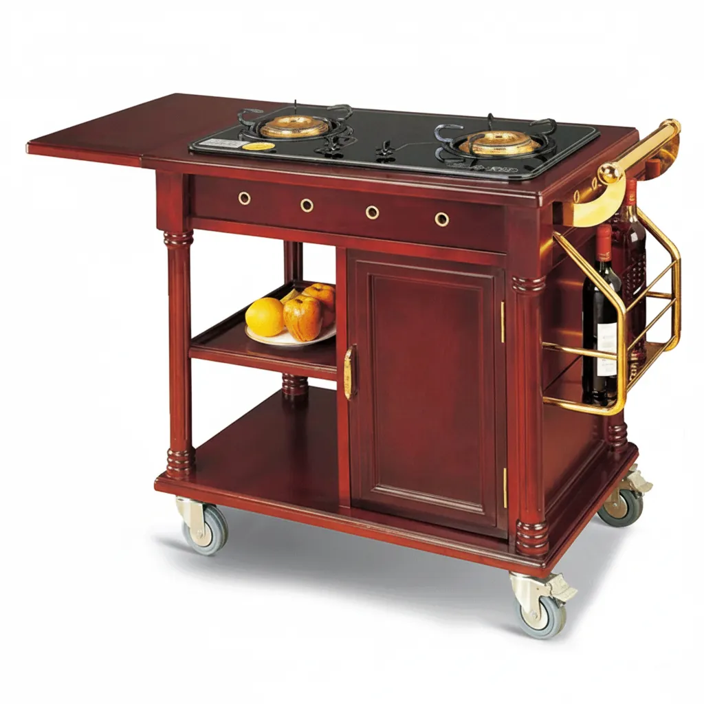 Wooden Flambe Trolley with 2 Gas Stove [1027] — FLT-1027 (image 2)
