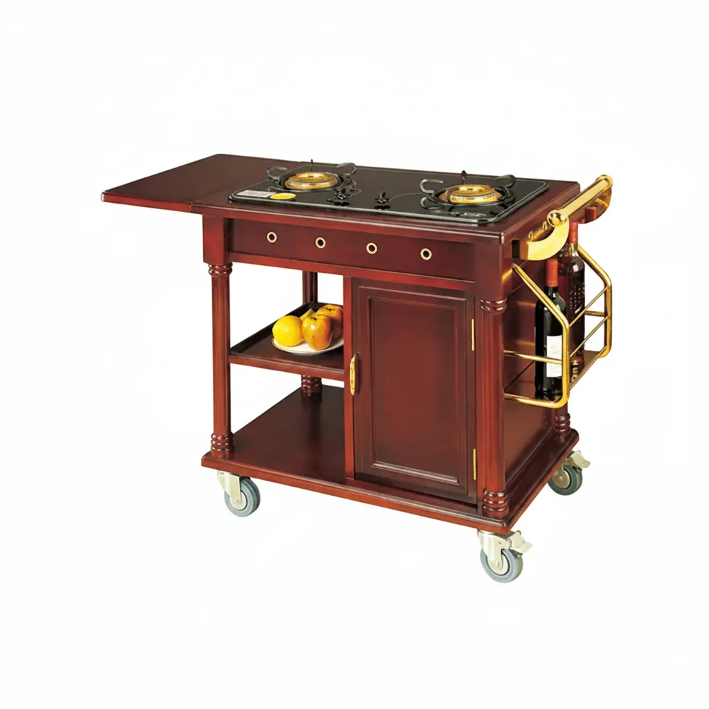 Wooden Flambe Trolley with 2 Gas Stove [1027] — FLT-1027 (image 3)