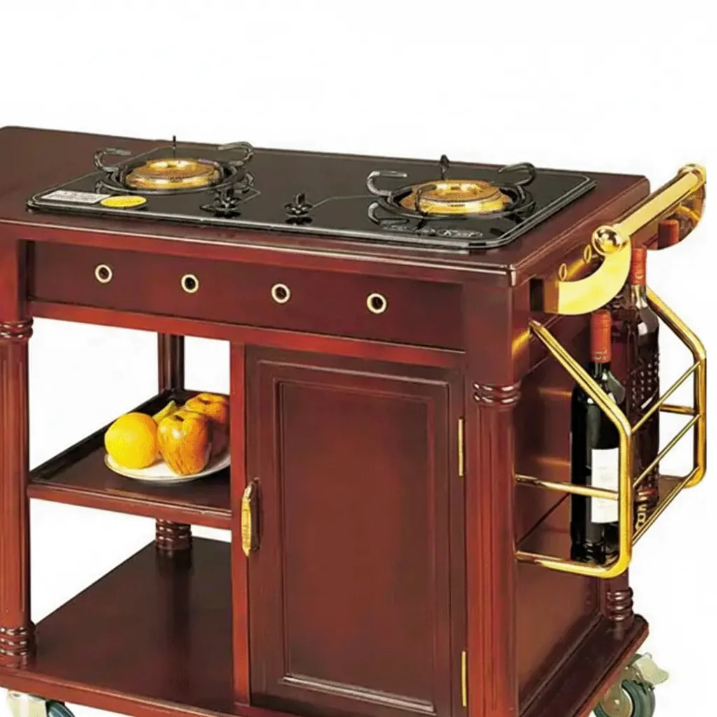 Wooden Flambe Trolley with 2 Gas Stove [1027] — FLT-1027 (image 4)
