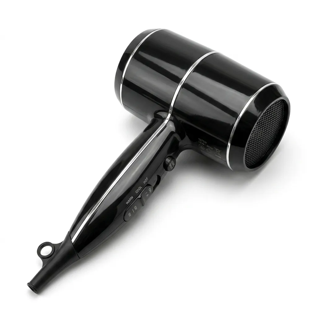 Hair Dryer 2100W — HDR-1024 — A powerful 1800 to 2100W hair dryer with three temperature settings including a cool shot, finished in high-gloss chrome. Over-heating protection and a hotel safety switch make it dependable for guest use, while the removable nozzle and hang-up loop add convenience. CE, CB, GCC and RoHS approved. (image 2)
