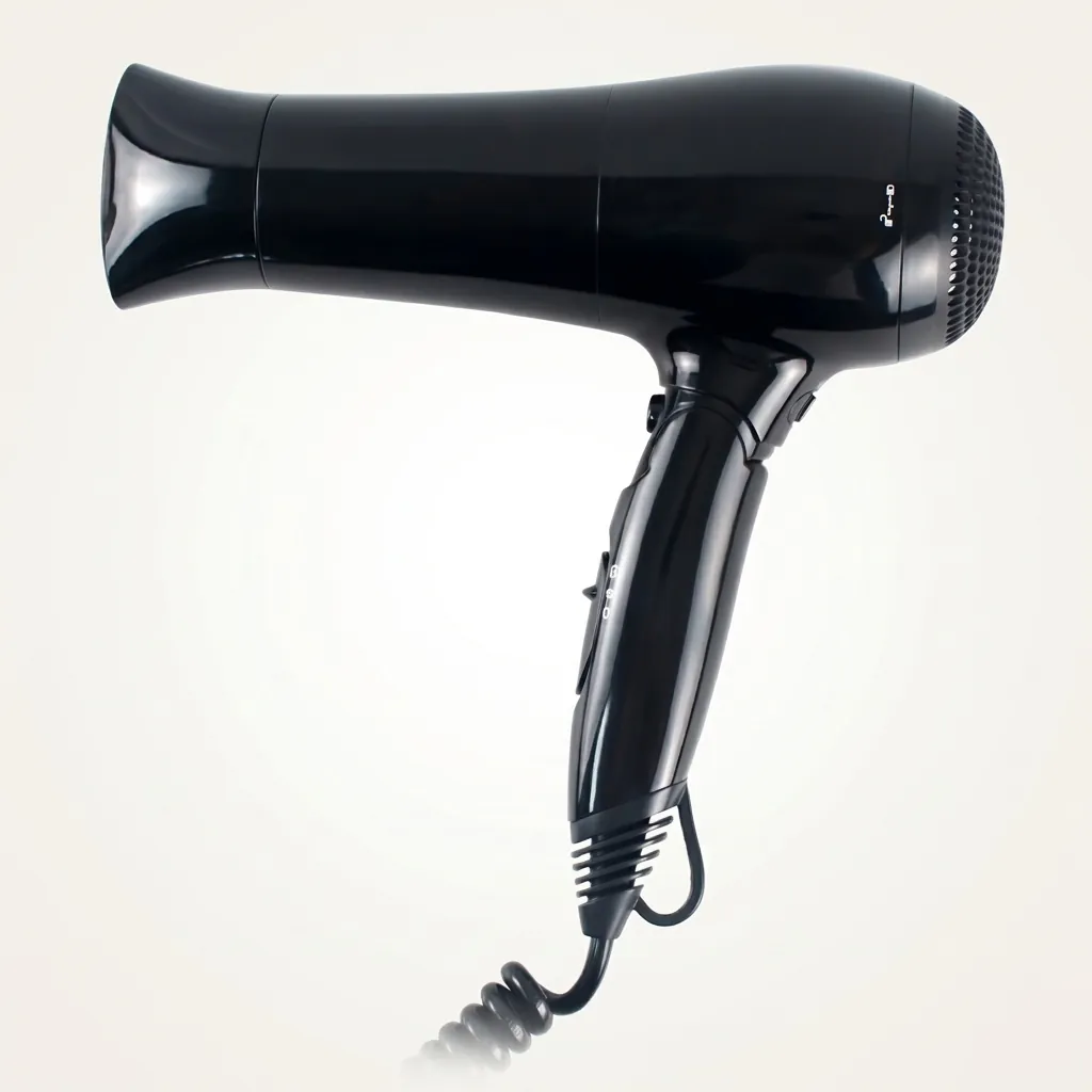 Wall Mounted Foldable Hair Dryer 1800 2100W — HDR-1025 — A wall-mounted foldable hair dryer rated 1800 to 2100W with three heat and two speed settings plus an ionic function for softer hair. A branded motor keeps it quiet and stable, with overheat protection and automatic shut-off for safety. The retractable 1.8m cord, foldable handle and removable filter make it tidy and easy to clean. CE, CB, GCC and RoHS approved. (image 8)