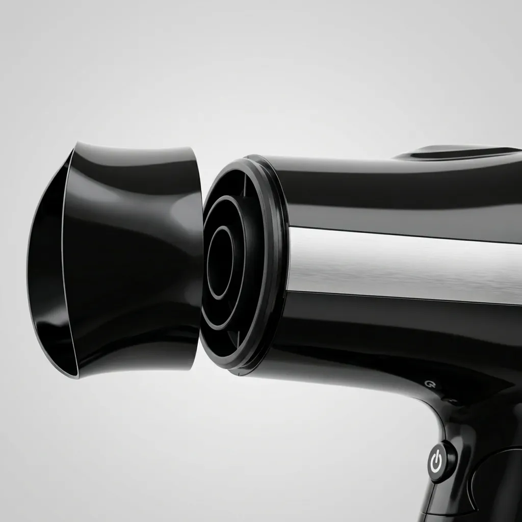 Foldable Hair Dryer 1600W — HDR-1026 — A foldable 1600W hair dryer with three temperature and two speed settings, finished in lustrous silver and black. A hotel safety switch and over-heating protection make it reliable for guest use, while the foldable handle and removable nozzle aid storage. Measures 15.5x8.5x20cm with a 1.8m cord. CE, CB, GCC and RoHS approved. (image 10)