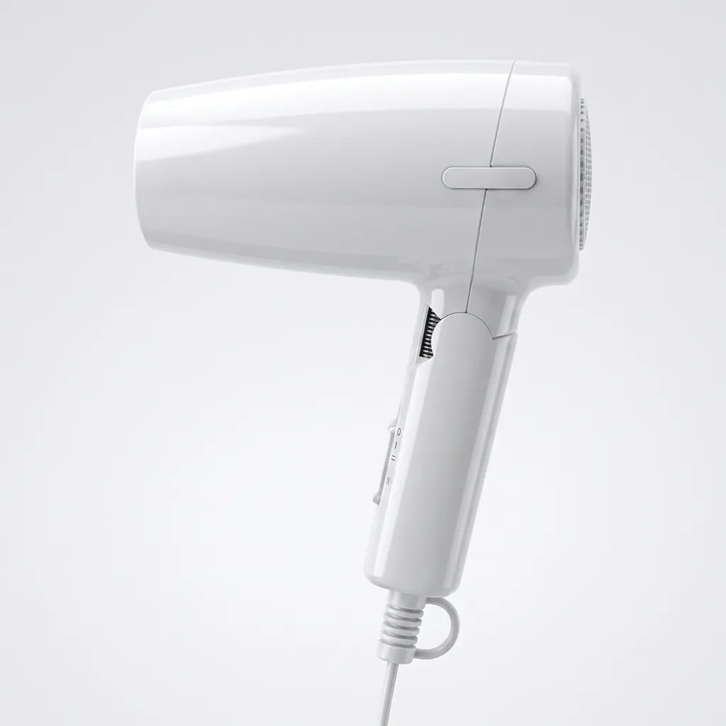 Mini Foldable Hair Dryer 1200W [1029] — HDR-1029 — A compact 1200W foldable hair dryer with two heat settings in a lustrous white finish. Its foldable handle, ergonomic grip and hang-up loop make it easy to store and use. Slim at 13x6.5x15.5cm. CE, CB, GCC and RoHS approved. (image 4)