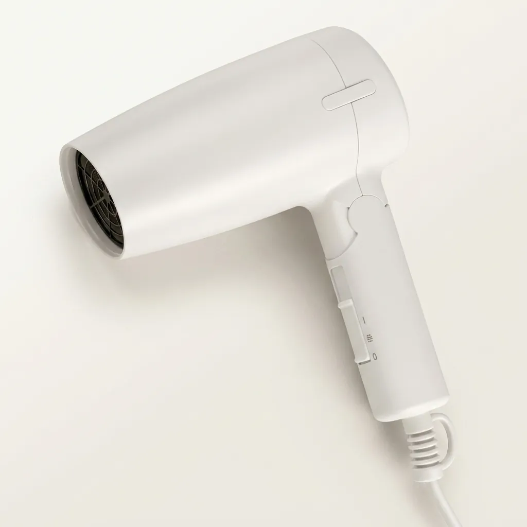 Mini Foldable Hair Dryer 1200W [1029] — HDR-1029 — A compact 1200W foldable hair dryer with two heat settings in a lustrous white finish. Its foldable handle, ergonomic grip and hang-up loop make it easy to store and use. Slim at 13x6.5x15.5cm. CE, CB, GCC and RoHS approved. (image 5)