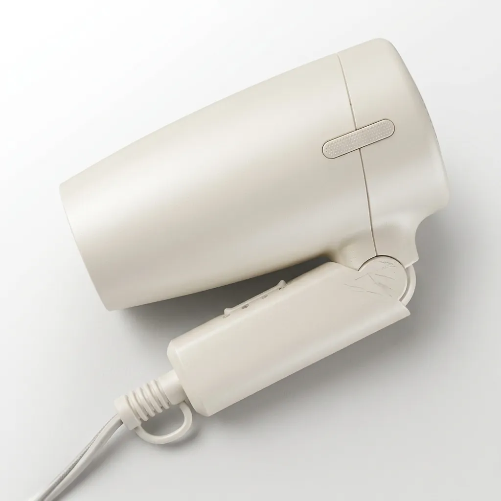 Mini Foldable Hair Dryer 1200W [1029] — HDR-1029 — A compact 1200W foldable hair dryer with two heat settings in a lustrous white finish. Its foldable handle, ergonomic grip and hang-up loop make it easy to store and use. Slim at 13x6.5x15.5cm. CE, CB, GCC and RoHS approved. (image 6)