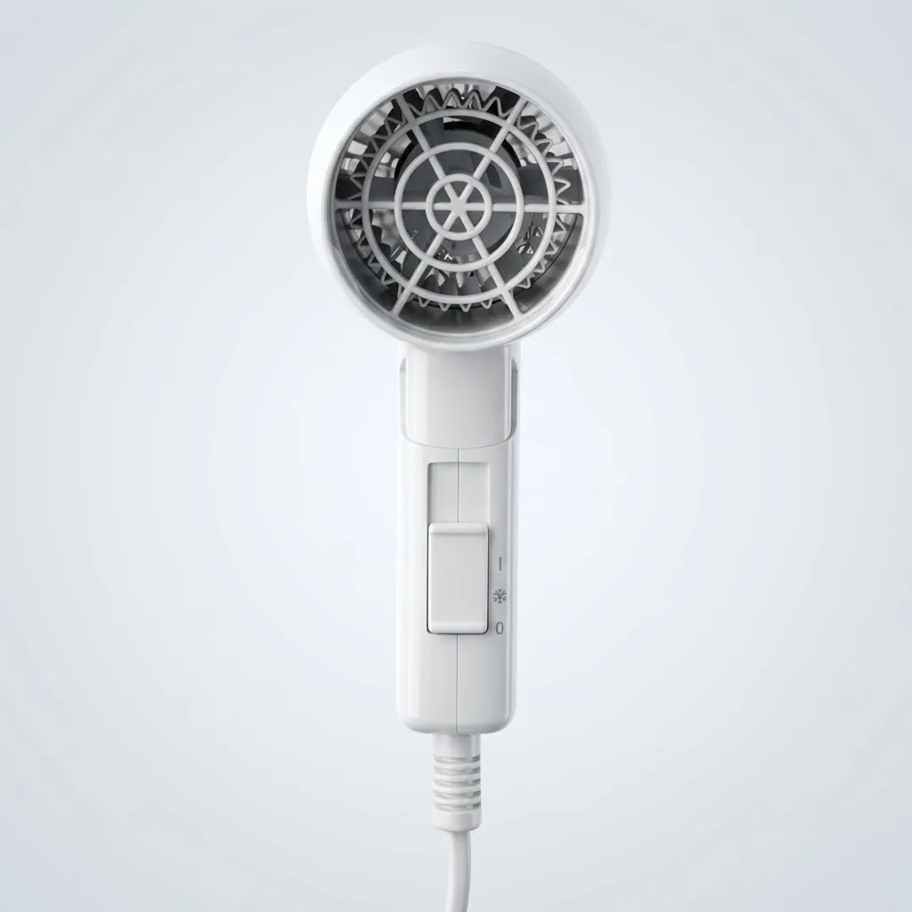 Mini Foldable Hair Dryer 1200W [1029] — HDR-1029 — A compact 1200W foldable hair dryer with two heat settings in a lustrous white finish. Its foldable handle, ergonomic grip and hang-up loop make it easy to store and use. Slim at 13x6.5x15.5cm. CE, CB, GCC and RoHS approved. (image 7)