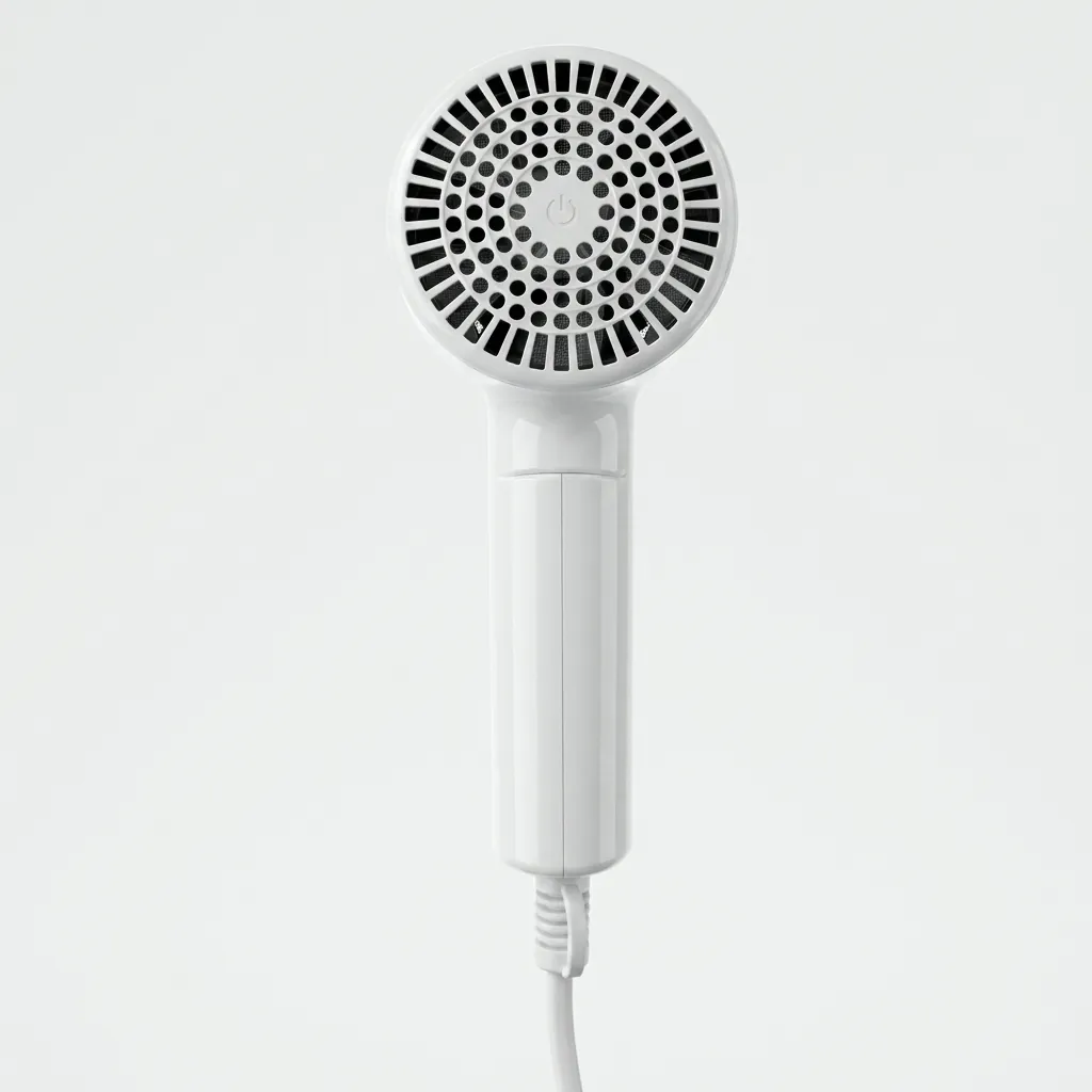 Mini Foldable Hair Dryer 1200W [1029] — HDR-1029 — A compact 1200W foldable hair dryer with two heat settings in a lustrous white finish. Its foldable handle, ergonomic grip and hang-up loop make it easy to store and use. Slim at 13x6.5x15.5cm. CE, CB, GCC and RoHS approved. (image 8)