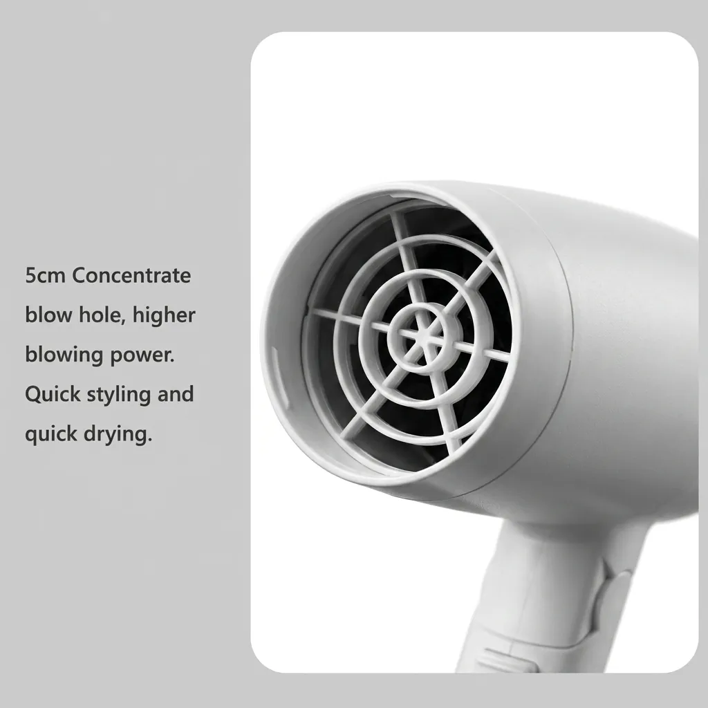 Mini Foldable Hair Dryer 1200W [1029] — HDR-1029 — A compact 1200W foldable hair dryer with two heat settings in a lustrous white finish. Its foldable handle, ergonomic grip and hang-up loop make it easy to store and use. Slim at 13x6.5x15.5cm. CE, CB, GCC and RoHS approved. (image 10)