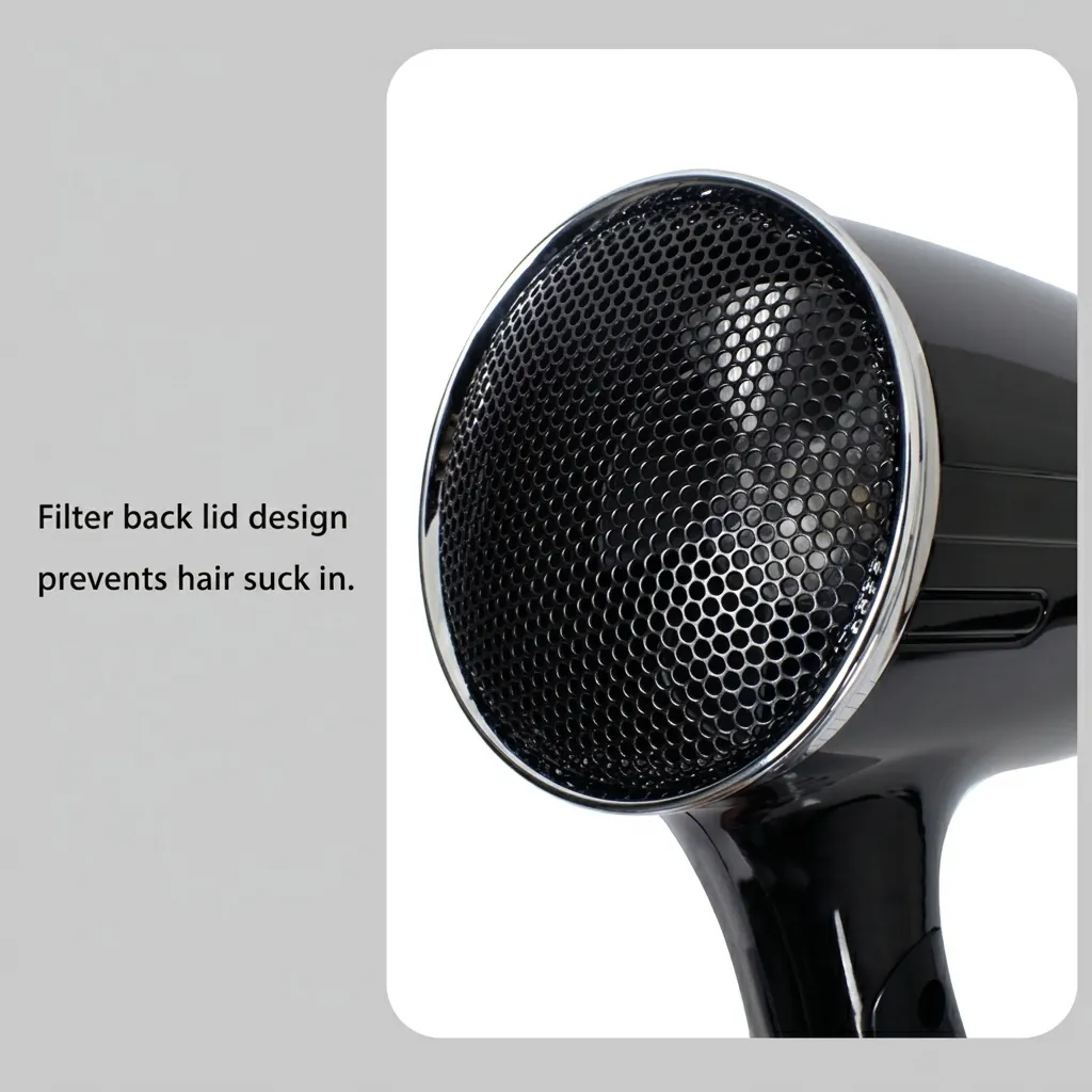 Foldable Hair Dryer 1200W [1034] — HDR-1034 — A foldable 1200W hair dryer with three temperatures including a cool shot and a chrome-finished rear cover. Over-heating protection and a simple on/off button make it reliable for guest use, while the foldable handle saves space. Measures 13x7.4x20cm, available in black or white. CE, CB, GCC and RoHS approved. (image 3)
