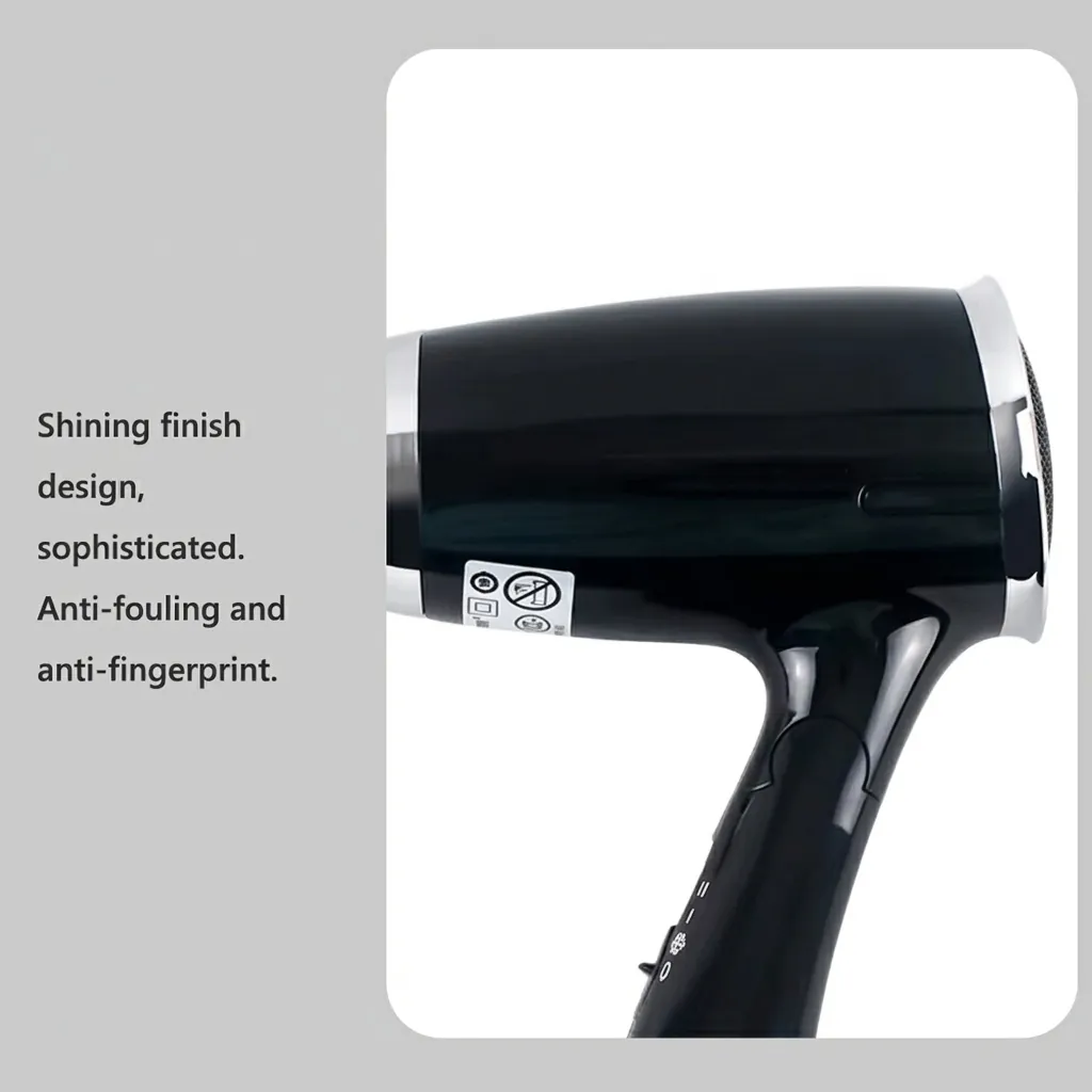 Foldable Hair Dryer 1200W [1034] — HDR-1034 — A foldable 1200W hair dryer with three temperatures including a cool shot and a chrome-finished rear cover. Over-heating protection and a simple on/off button make it reliable for guest use, while the foldable handle saves space. Measures 13x7.4x20cm, available in black or white. CE, CB, GCC and RoHS approved. (image 10)