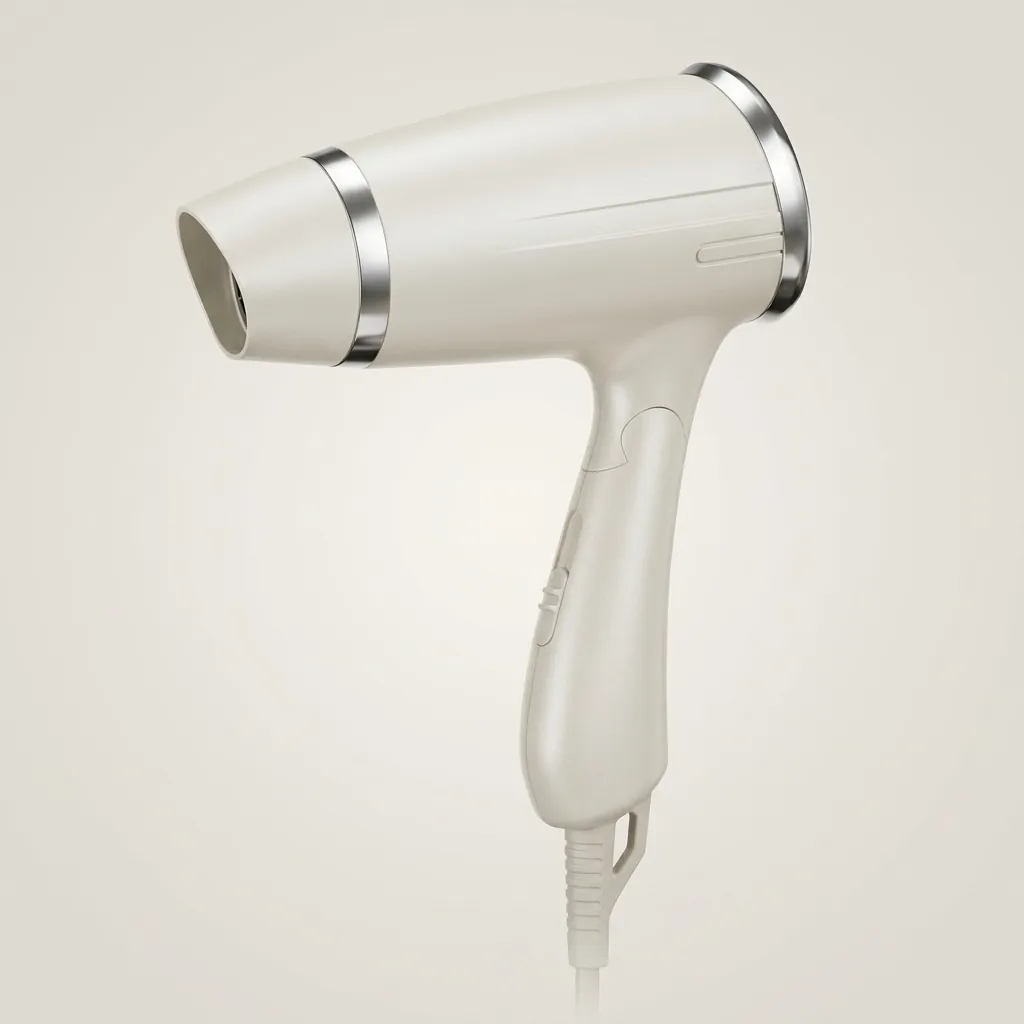 Foldable Hair Dryer 1200W [1035] — HDR-1035 — A foldable 1200W hair dryer with three temperature settings including cool air and a glossy chrome rear cover. The on/off button, over-heating protection and foldable handle make it easy and safe to use. Measures 13x7.4x20cm, available in black or white. CE, CB, GCC and RoHS approved. (image 6)