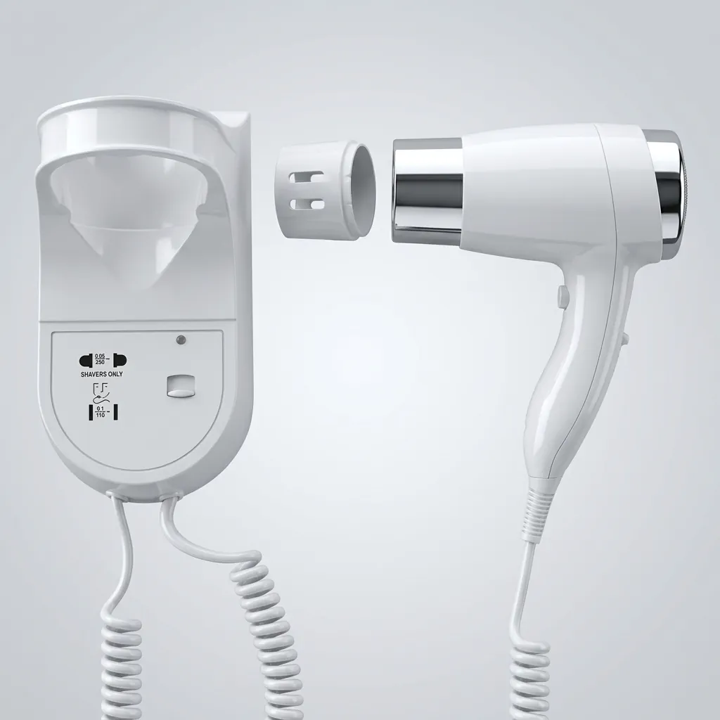Wall Mounted Hair Dryer With Shaver Socket 110v & 220v 1600W [1041] — HDR-1041 (image 2)