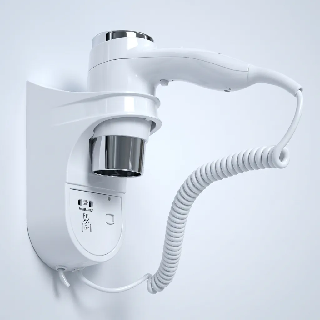 Wall Mounted Hair Dryer With Shaver Socket 110v & 220v 1600W [1041] — HDR-1041 (image 3)