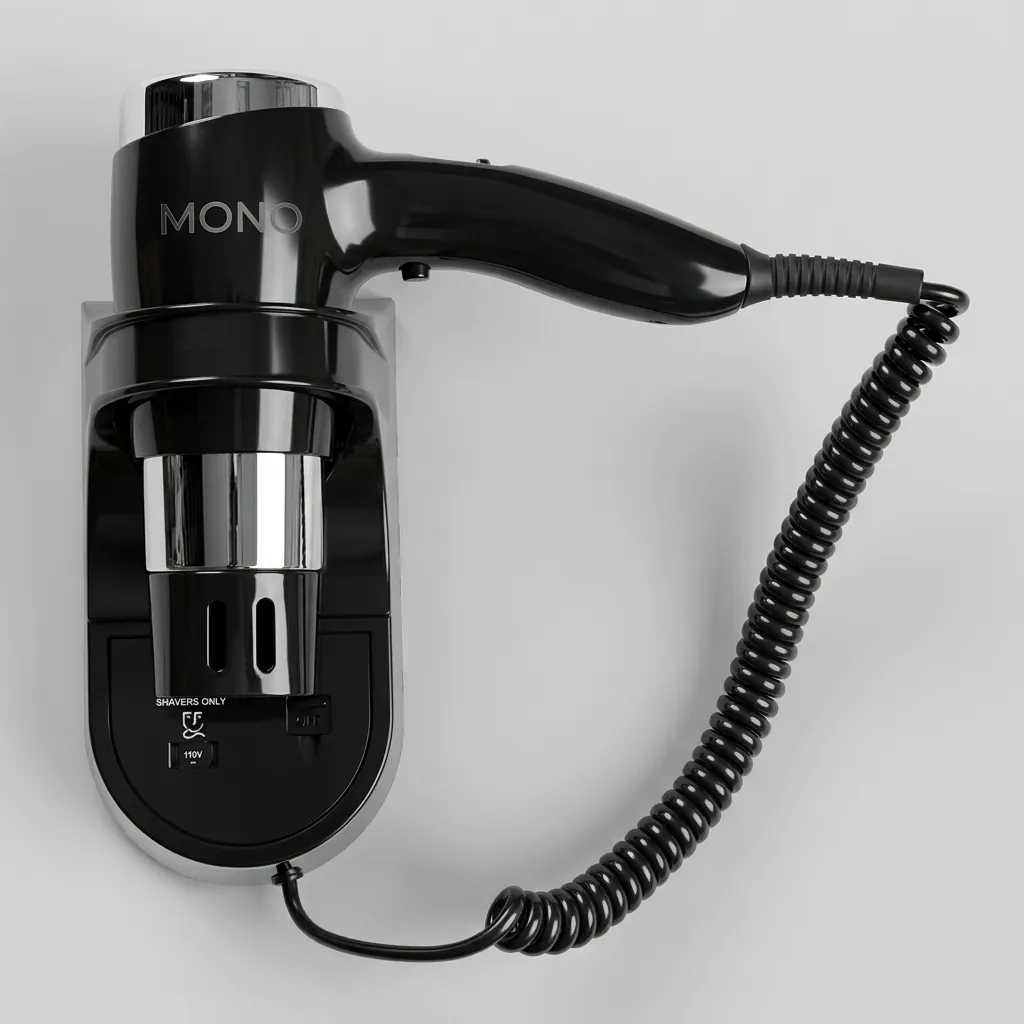 Wall Mounted Hair Dryer With Shaver Socket 110v & 220v 1600W [1042] — HDR-1042 (image 1)