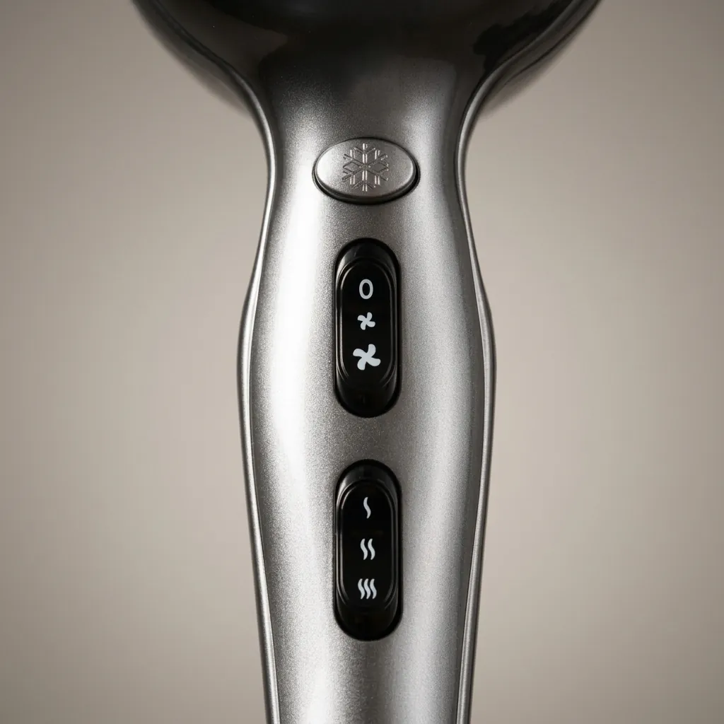Professional Hair Dryer 1800W — HDR-1060 — A professional 1800W hair dryer with a durable matt finish, two wind speeds and three temperature settings. A strong 16m/s airflow and quiet long-life AC motor deliver fast, dependable drying, backed by a safety switch and overheat protection. The removable nozzle and air filter make cleaning easy, sized at 21x9x27.2cm. CE, CB, GCC and RoHS approved. (image 2)