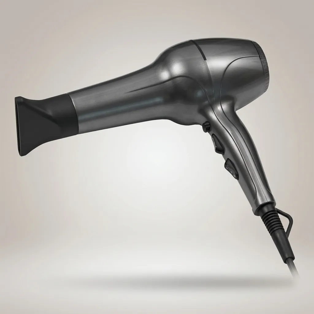 Professional Hair Dryer 1800W — HDR-1060 — A professional 1800W hair dryer with a durable matt finish, two wind speeds and three temperature settings. A strong 16m/s airflow and quiet long-life AC motor deliver fast, dependable drying, backed by a safety switch and overheat protection. The removable nozzle and air filter make cleaning easy, sized at 21x9x27.2cm. CE, CB, GCC and RoHS approved. (image 4)