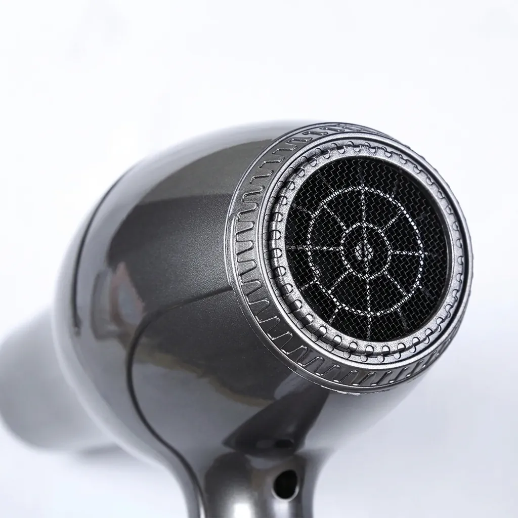 Professional Hair Dryer 1800W — HDR-1060 — A professional 1800W hair dryer with a durable matt finish, two wind speeds and three temperature settings. A strong 16m/s airflow and quiet long-life AC motor deliver fast, dependable drying, backed by a safety switch and overheat protection. The removable nozzle and air filter make cleaning easy, sized at 21x9x27.2cm. CE, CB, GCC and RoHS approved. (image 6)