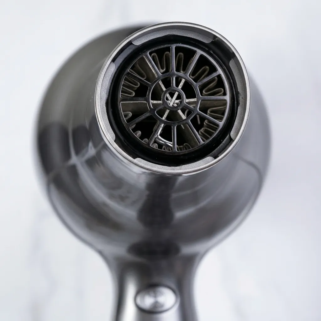 Professional Hair Dryer 1800W — HDR-1060 — A professional 1800W hair dryer with a durable matt finish, two wind speeds and three temperature settings. A strong 16m/s airflow and quiet long-life AC motor deliver fast, dependable drying, backed by a safety switch and overheat protection. The removable nozzle and air filter make cleaning easy, sized at 21x9x27.2cm. CE, CB, GCC and RoHS approved. (image 7)