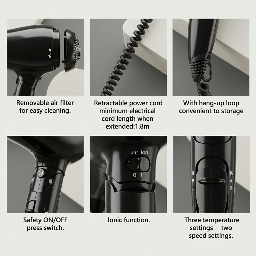 Foldable Hair Dryer With Spiral Cord 1800 2100W — HDR-1063 (image 5)