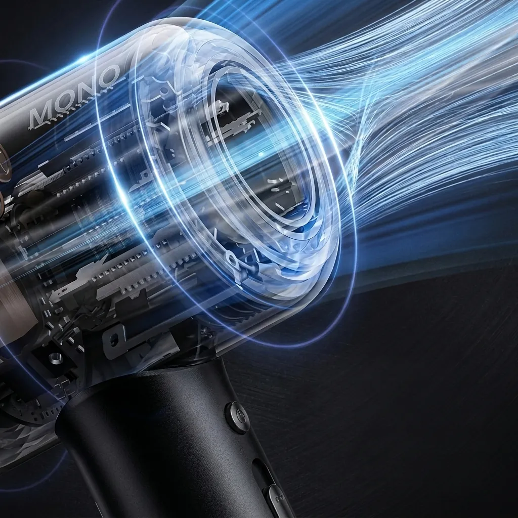 Wall-Mounted ABS Hammer Foldable Hair Dryer 1600 1800W [1065] — HDR-1065 — A wall-mounted foldable hair dryer rated 1600 to 1800W in durable matt ABS with a distinctive flower-shape front and rear. Two hot speeds plus cool air and a quiet branded motor deliver dependable drying, with a hotel safety button and overheat protection. Compact at 13x7.5x20cm, available in black, white or khaki. CE, CB, GCC and RoHS approved. (image 2)