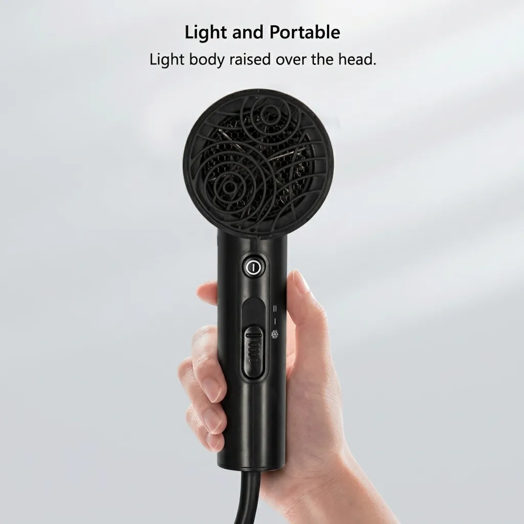 ABS Hammer Wall Mounted Hair Dryer 1600 1800W [1069] — HDR-1069 — A wall-mounted hair dryer rated 1600 to 1800W in durable matt ABS with a flower-shape front and rear. Two hot speeds plus cool air and a quiet branded motor deliver dependable drying, with a hotel safety button and overheat protection. Sized at 13x7x26cm, available in black, white or khaki. CE, CB, GCC and RoHS approved. (image 3)