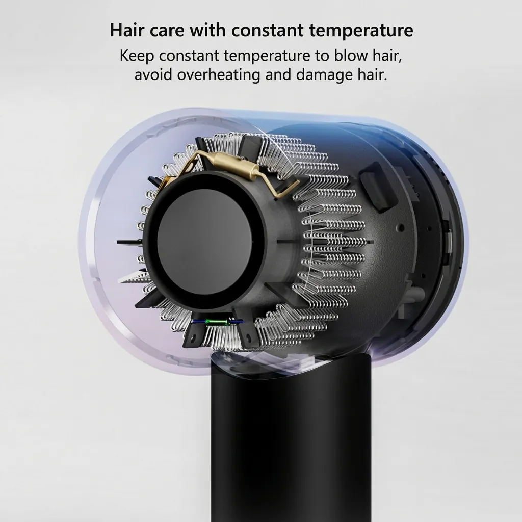 ABS Hammer Wall Mounted Hair Dryer 1600 1800W [1069] — HDR-1069 — A wall-mounted hair dryer rated 1600 to 1800W in durable matt ABS with a flower-shape front and rear. Two hot speeds plus cool air and a quiet branded motor deliver dependable drying, with a hotel safety button and overheat protection. Sized at 13x7x26cm, available in black, white or khaki. CE, CB, GCC and RoHS approved. (image 11)